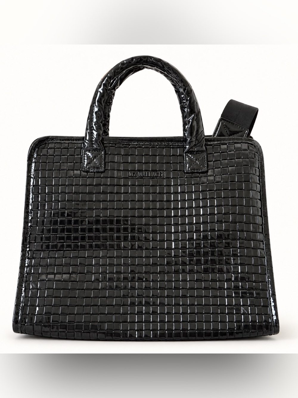 MZ Wallace Black Woven Patent Tote Bag Shoulder Bag
